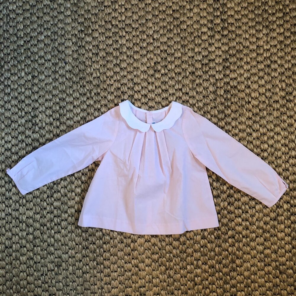 Jacadi Baby Girls Blouse, light pink with white scalloped collar, 36M